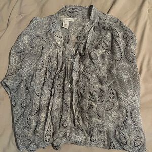 J. Crew paisley print ruffled button up